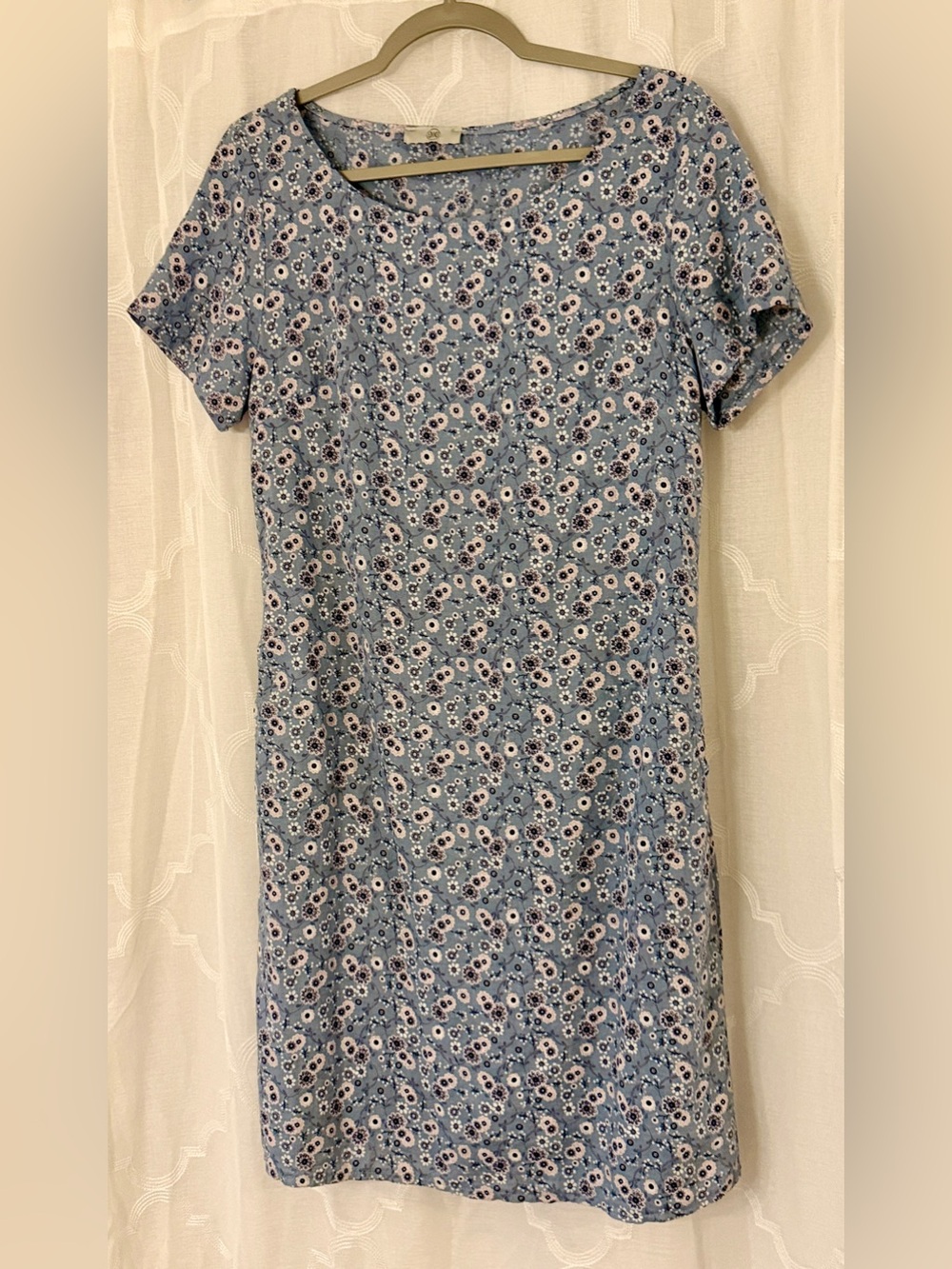 Selina Blue Ditsy Floral Eyelet Shift Dress Size 2 Short Sleeve